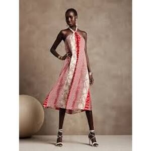 Banana Republic Twist-Neck Midi Dress Womens Size M Red Sunset Halter Dress